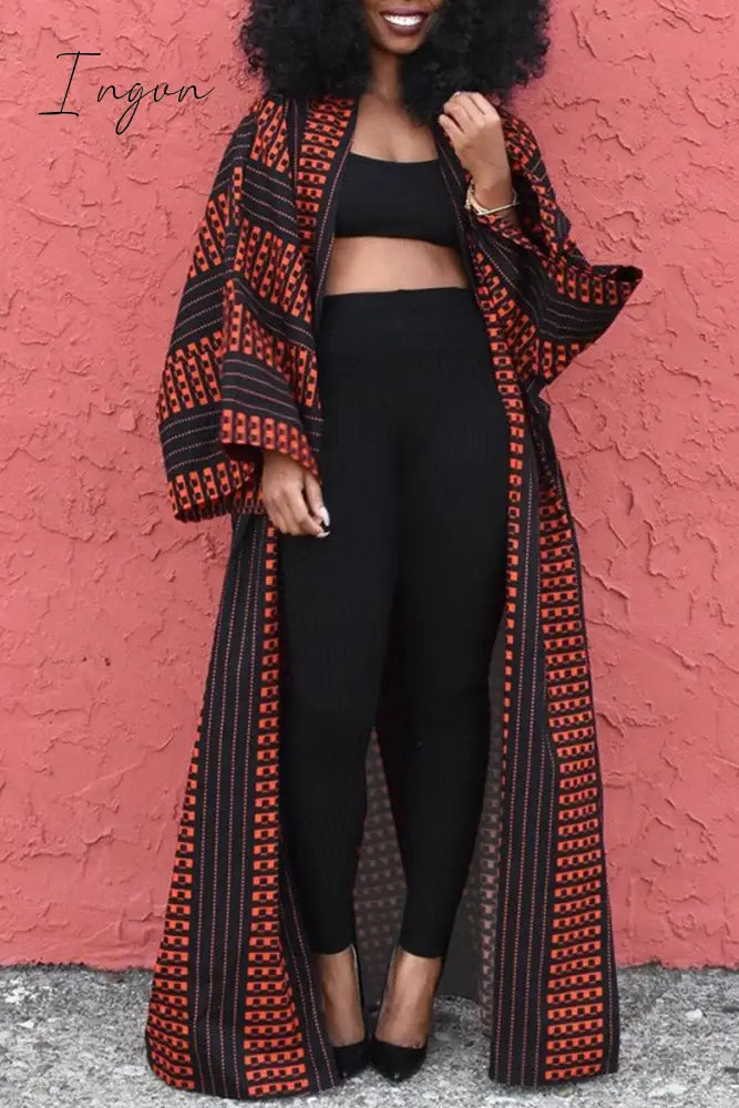 Ingvn - White Casual Street Print Patchwork Cardigan Collar Plus Size Overcoat
