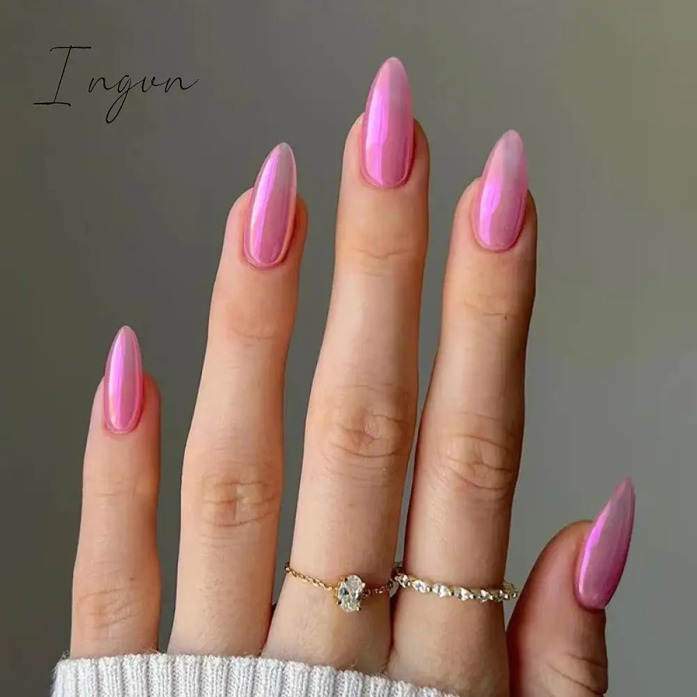 24Pcs Cute Oval False Nails Reusable And Adhesives Aesthetic False Almond Nails Complete Nail Kit Acrylic Press On Set For Gel