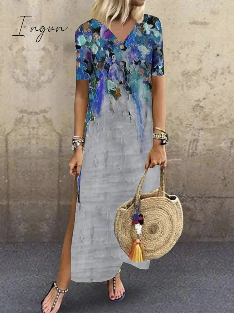 Ingvn - Women's Casual Dress T Shirt Dress Tee Dress Shift Dress Long Dress Maxi Dress Black Red Navy Blue Short Sleeve Abstract Print Spring Summer Crew Neck Fashion Daily 2023 S M L XL XXL