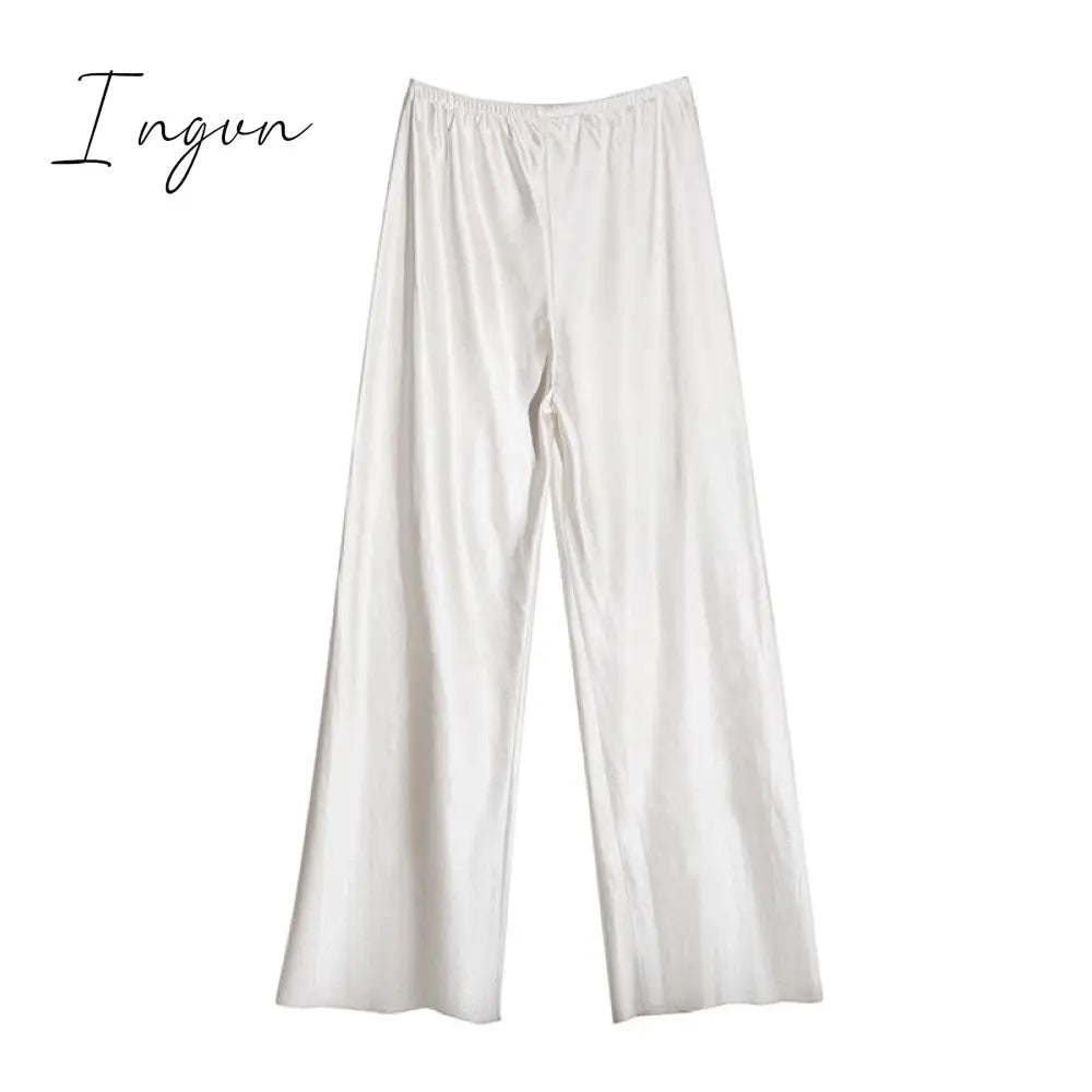 Ingvn - Satin Wide Leg Pants Long Floor Casual Pants Women's Summer