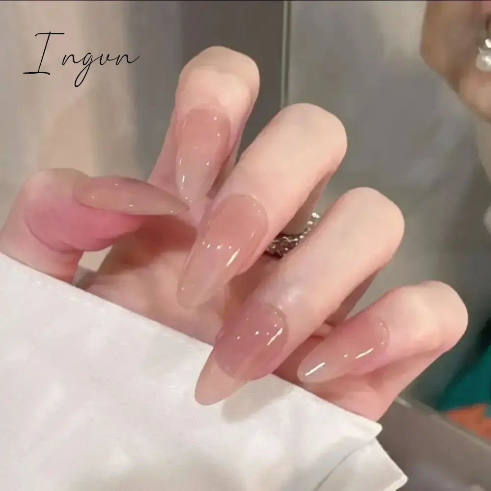 24Pcs False Nails With Glue Almond Pink Butterfly Design Detachable Rhinestones Acrylic Fake Nails long stiletto Press On Nails