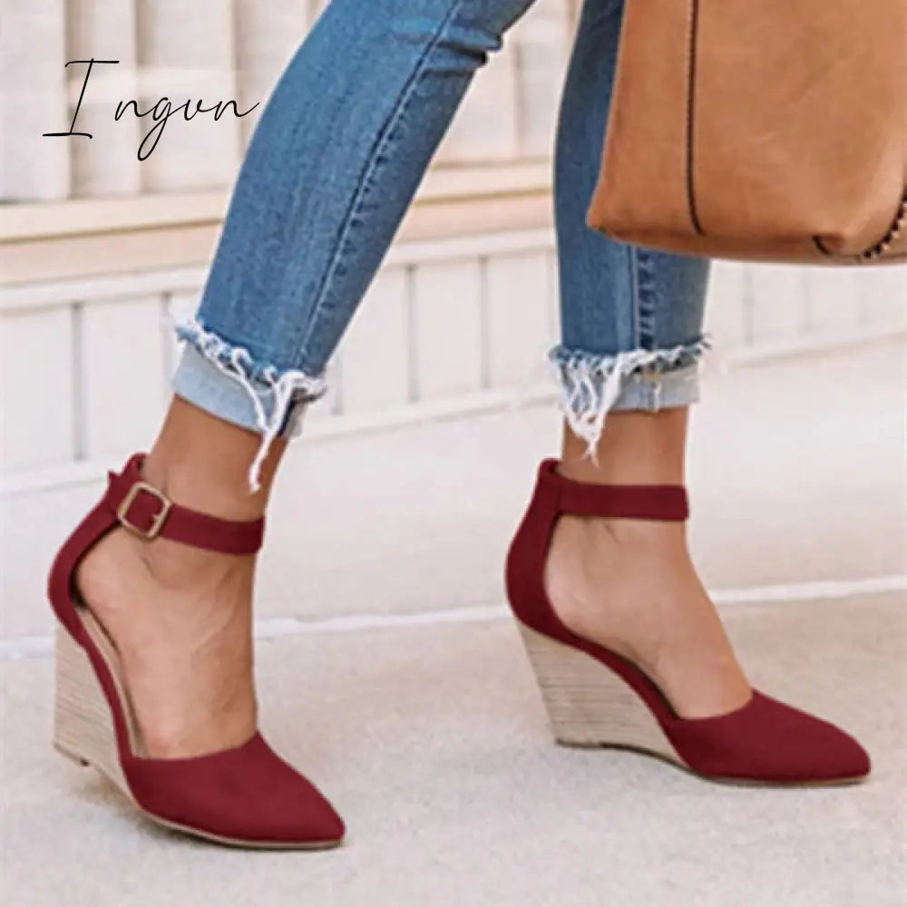 Ingvn - Classic Ankle Strap Wedge Shoes