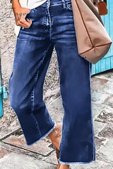 Ingvn - Casual Solid Patchwork Mid Waist Straight Denim Jeans