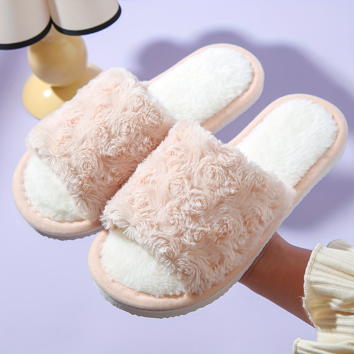 Floral Design Home Warm Slippers, Soft Sole Lightweight Plush Lined Shoes, Non-slip Indoor Mute Shoes