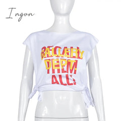 Ingvn - Letter Print White Y2K Crop Tops Women Sexy Hollow Out Sleeveless O Neck Tank Top Summer Casual Streetwear Fashion Vests
