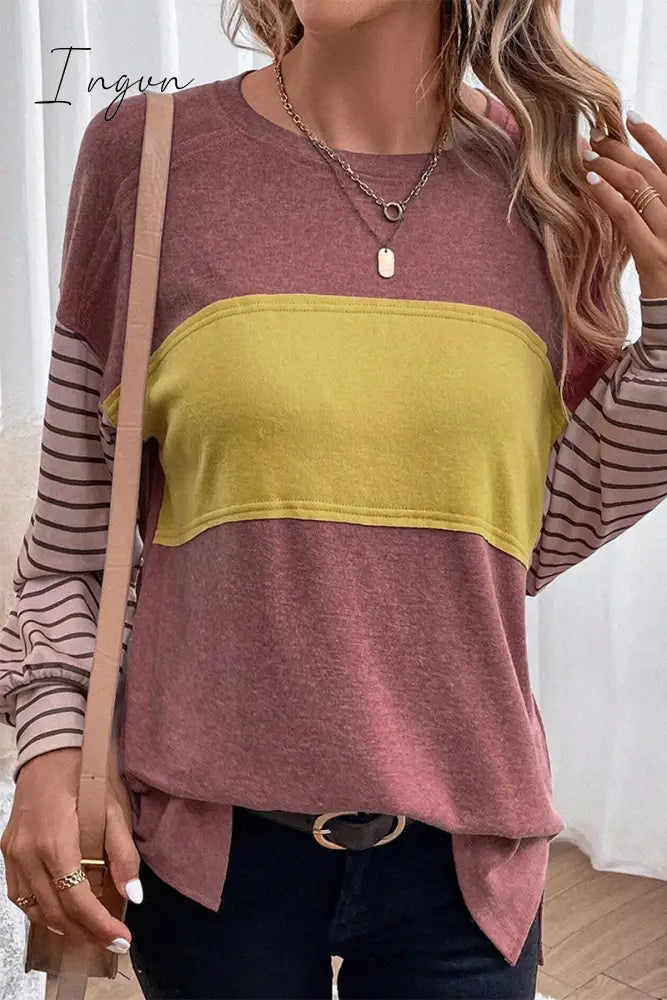 Ingvn - Casual Color Block Contrast O Neck Tops