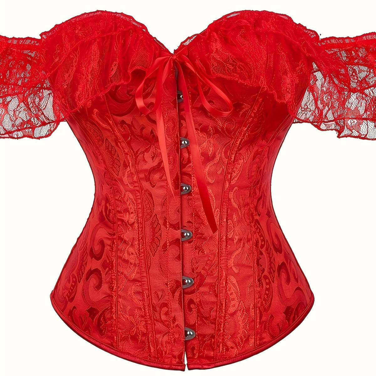 Romantic Lace Stitching Corset Bustier - Firm Tummy Control Body Shaper with Adjustable Lace-Up - Elegant Jacquard Fabric Womens Lingerie & Premium Shapewear