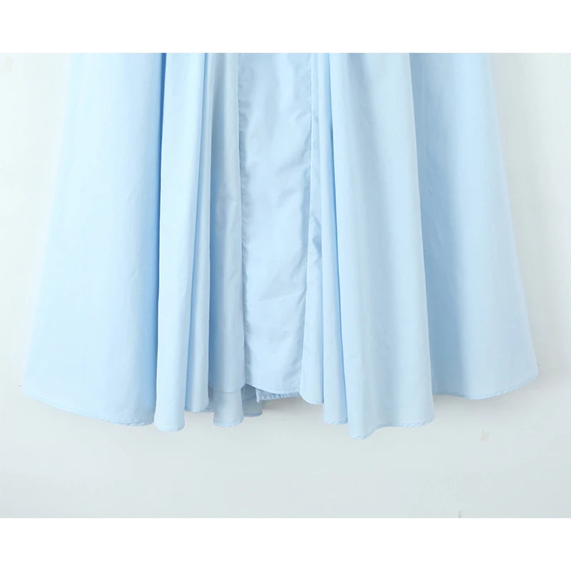 New Elegant Blue Halter Midi Long Dress Women Sexy Backless Deep V Neck Low Waist A-line Summer Dresses Party Robe