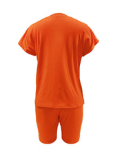 Solid Ripped Two-piece Set, Crew Neck Short Sleeve Tee & Slim Shorts Outfits, Women's Clothing