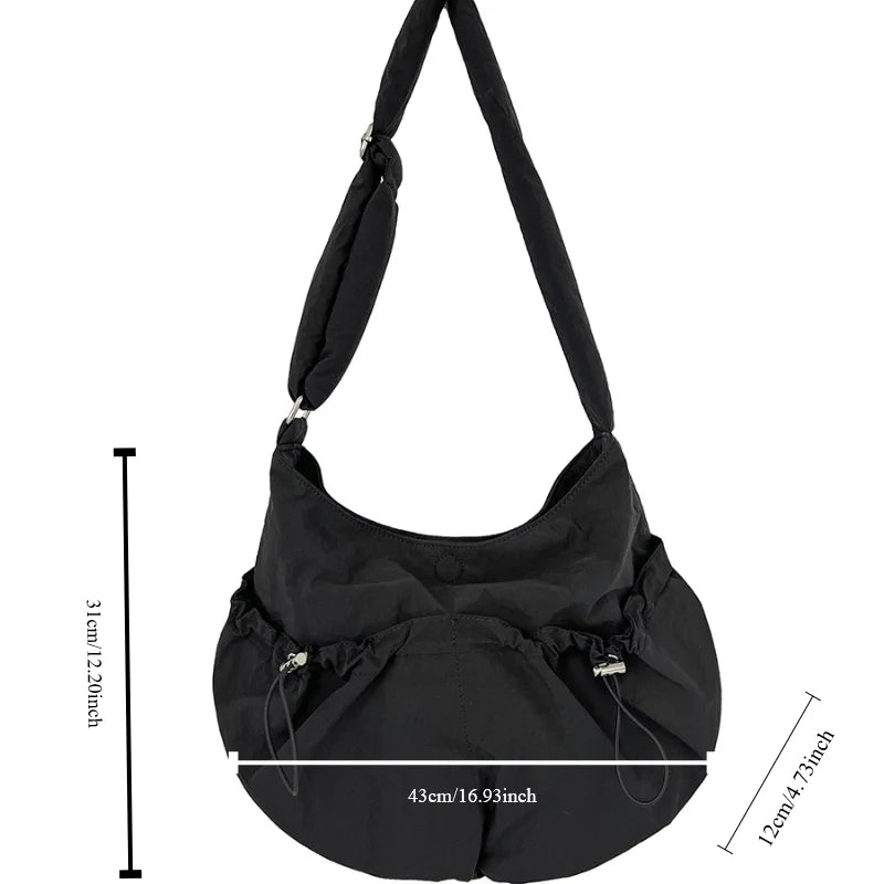Ingvn  On-Season Korean Style Niche Pleated Crossbody Bag Cloud Bag Casual Lightweight Hundred Shoulder Nylon Cloth Female Tote Bag