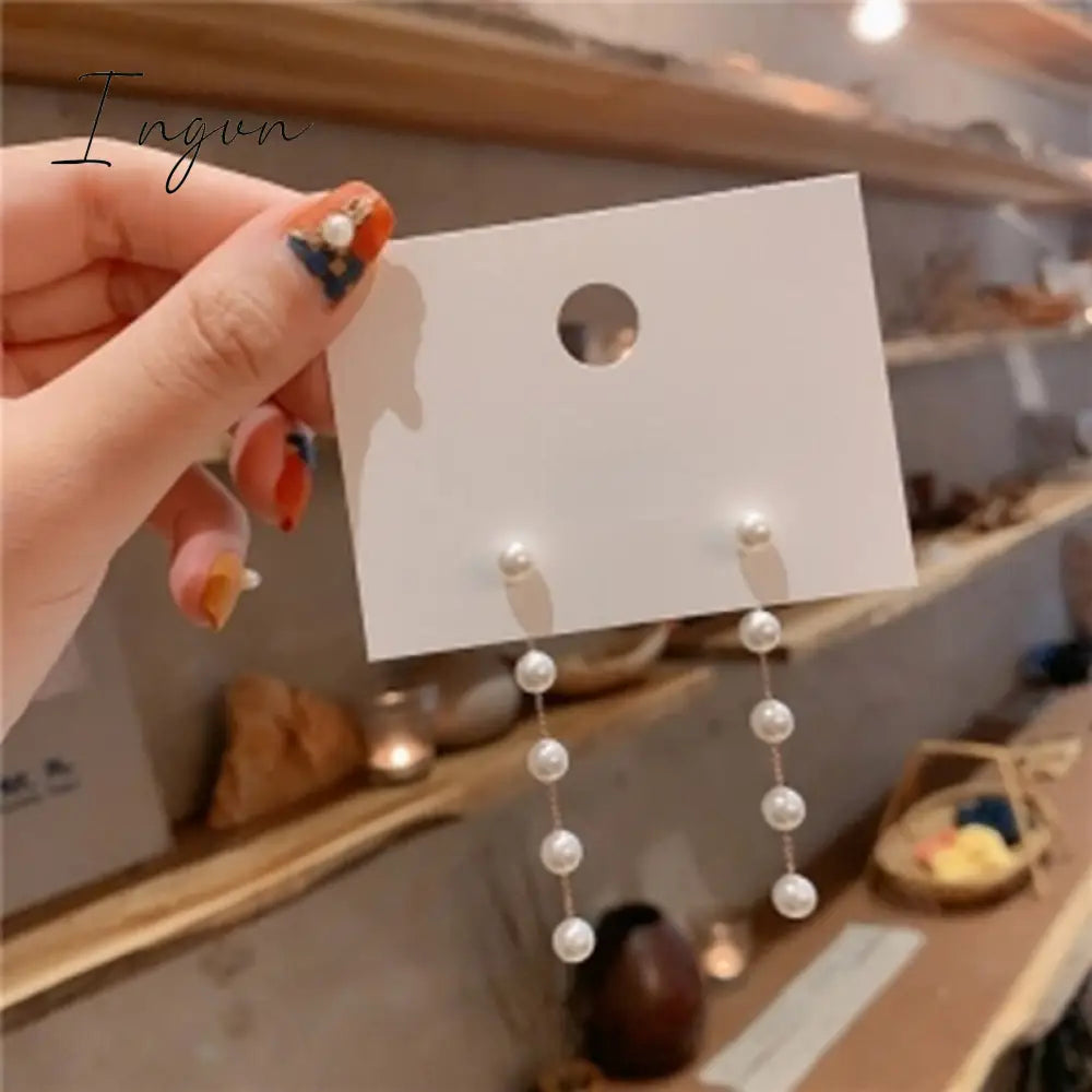 Ingvn - Korean Trend Simulation Pearl Long Earrings Female Tassel Drop Wedding Pendant Earrings Fashion Sweety Jewelry Earring 2023 Gift