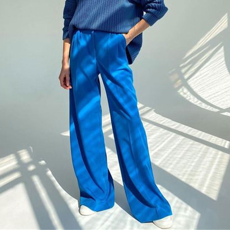 Voguable  Women High Waist Pants Casual Loose Office Lady Trousers Spring Summer New Fashion Solid Wide Leg Floor-Length Pants Female