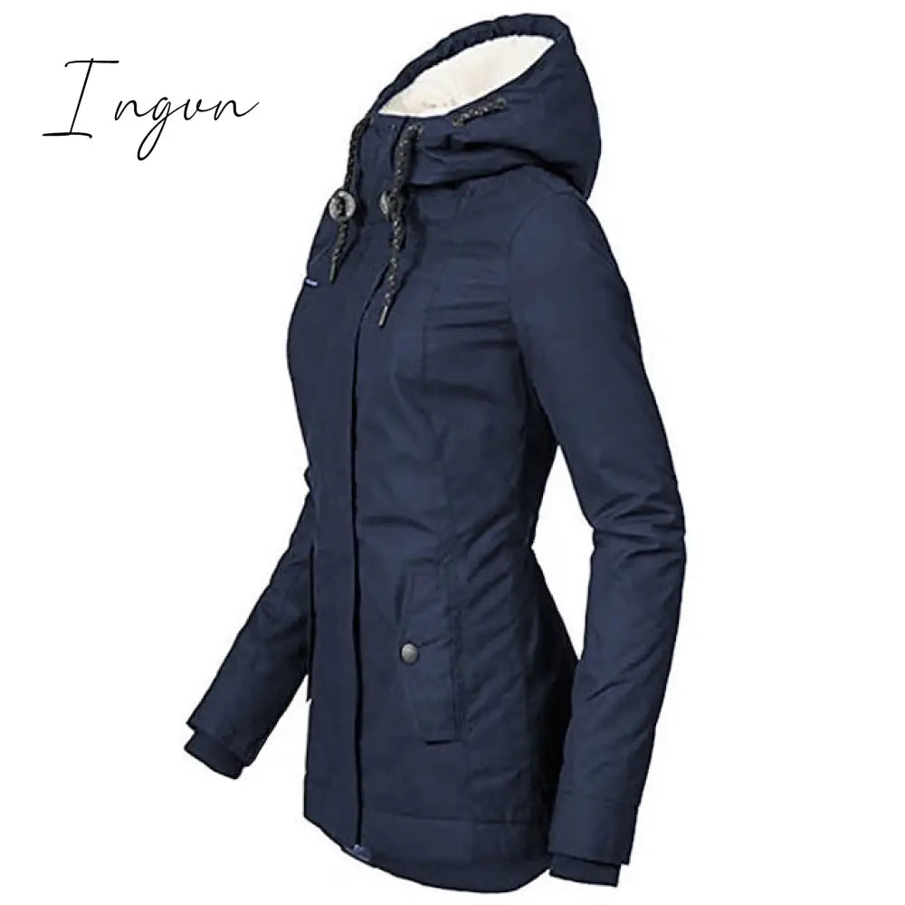 Ingvn - Women's Parka Street Fall Winter Long Coat Windproof Warm 3 in 1 Loose Casual Sports Jacket Long Sleeve Solid Color Zipper Purple Blushing Pink  Waterpoof  Daily Wear Down  Parkas  Lined