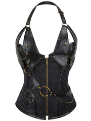 Plus Size Gothic Floral Jacquard Corset Body Shaper - Firm Tummy Control, Adjustable Lace-Up & Chain Decor - Silhouette-Sculpting Zipper Shaper for Women
