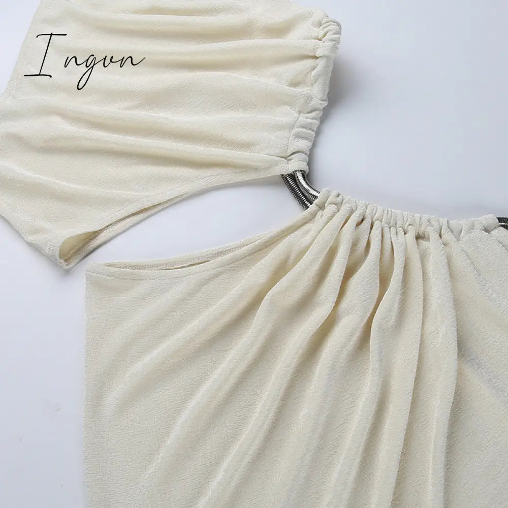 Ingvn - Sexy Asymmetric CutOut One Shoulder High Split Long Maxi Dresses for Women Fashion Party Vacation Outfits