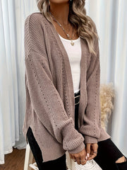 Solid Color Open Front Cardigan, Casual Long Sleeve Cardigan For Fall & Winter, Women's Clothing
