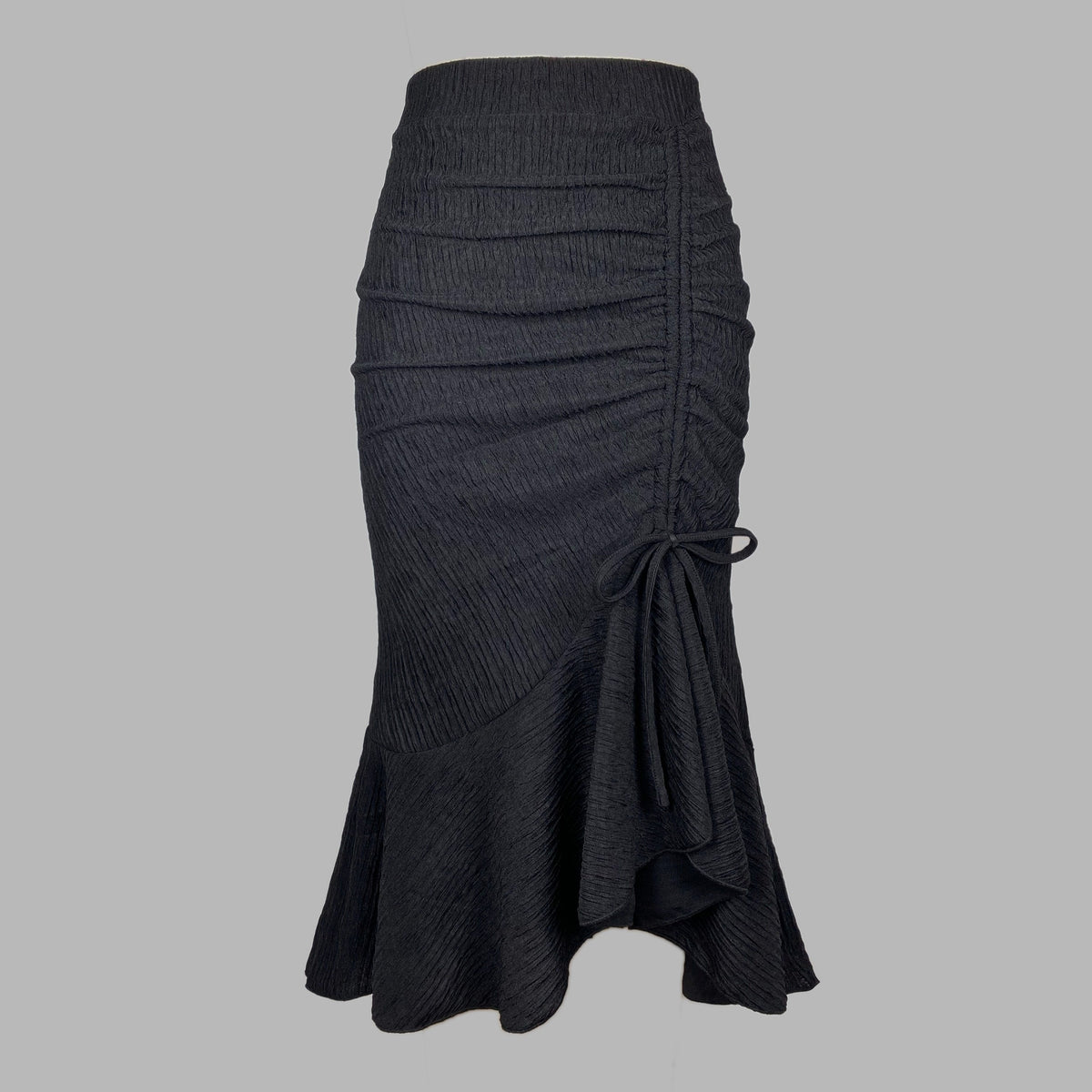 Solid Textured Drawstring Bodycon Skirt, Elegant High Waist Mermaid Hem Ruched Skirt, Women's Clothing