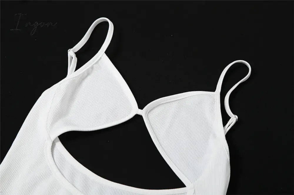 Ingvn - Summer Dresses For Women Elegant White Cut Out Maxi Dresses For Women Spaghetti Strap Backless Sexy Beach Dress Boho Long Summer Dress Party Wear