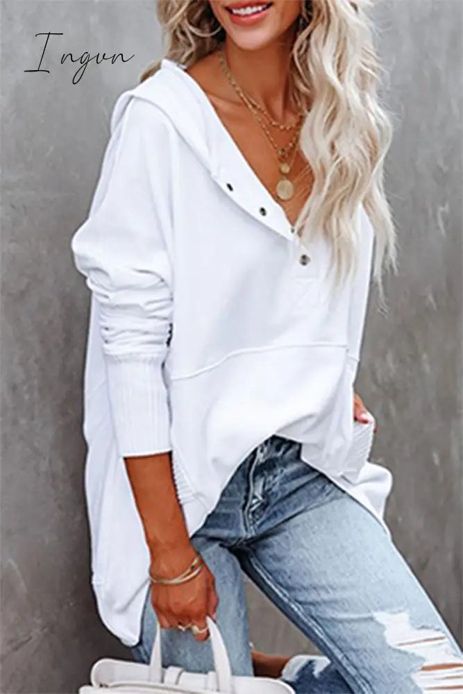 Ingvn - Casual Solid Pocket Buckle Hooded Collar Tops(14 colors)
