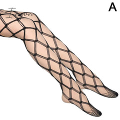 Ingvn - Women Hollow Out Sexy Pantyhose Black White Mesh Tights Stockings Ladies Long Fishnet Stockings Stocking Party Club Hosiery