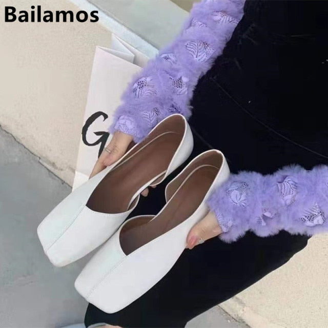 Bailehou 2026 New Flat Shoes Women Square Toe Ballerina Slip on Loafers Flat Heel Ladies Shallow Mouth Casual Shoes Zapatos Muje