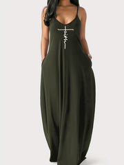 Faith Print Backless Spaghetti Strap Dress - Stylish V Neck Loose Fit for Women - Versatile Casual Summer Wear