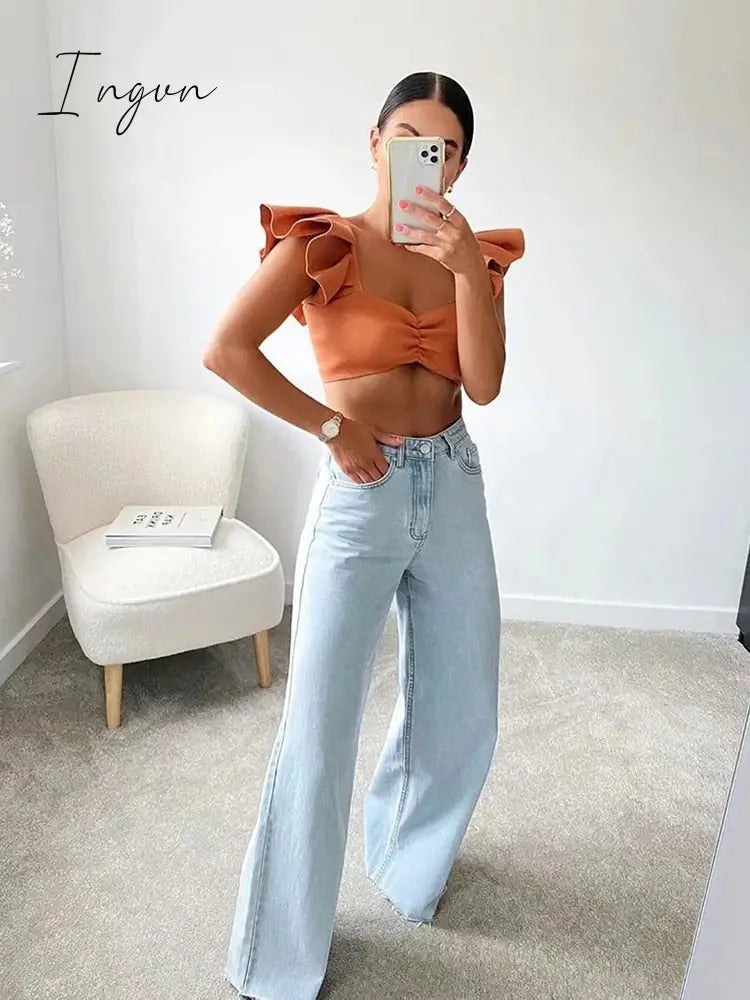 Ingvn - Casual Fashion Straight Leg Women's Jeans Denim Bottom Harajuku Boyfriend Long High Waist Baggy Jeans Fall Pants