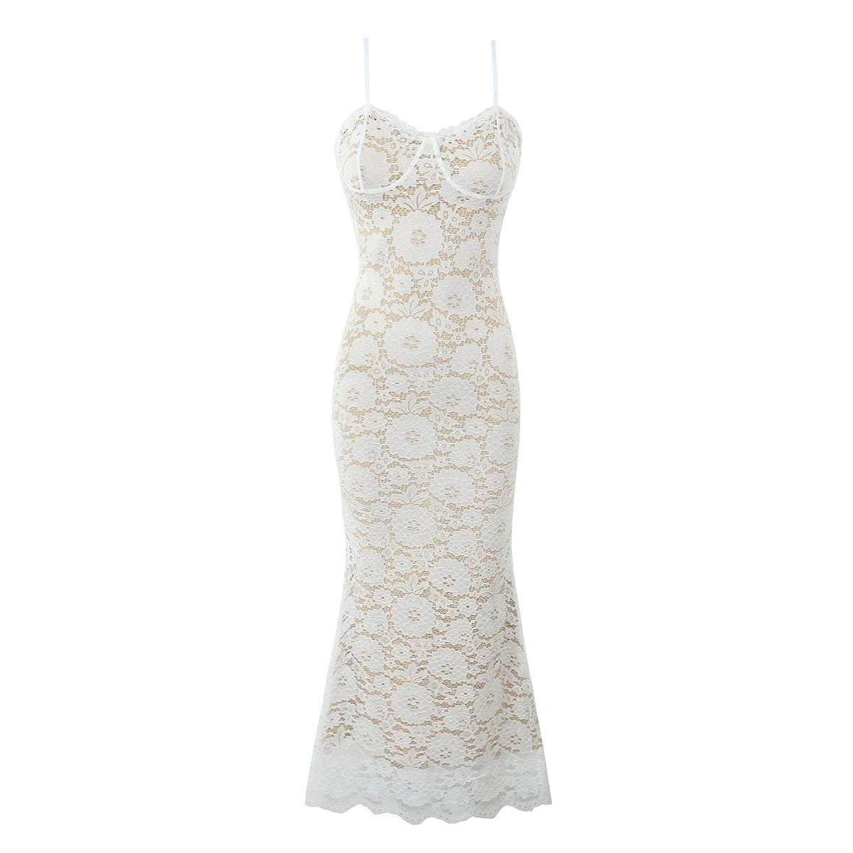 Sexy Backless Bandage Elegant Lace Dress Women Thin Straps Floral Bodycon Hollow Out Robe Lady Club Party Vestidos