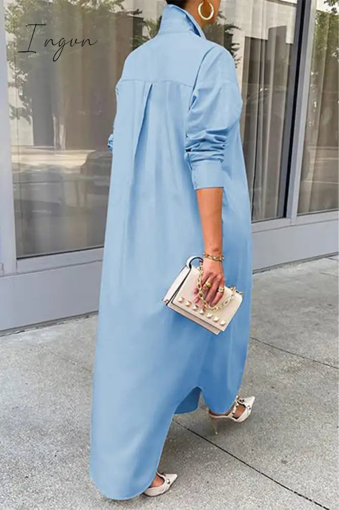 Ingvn - Casual Buttons Long Sleeve Shirt Dress Dresses(5 Colors)