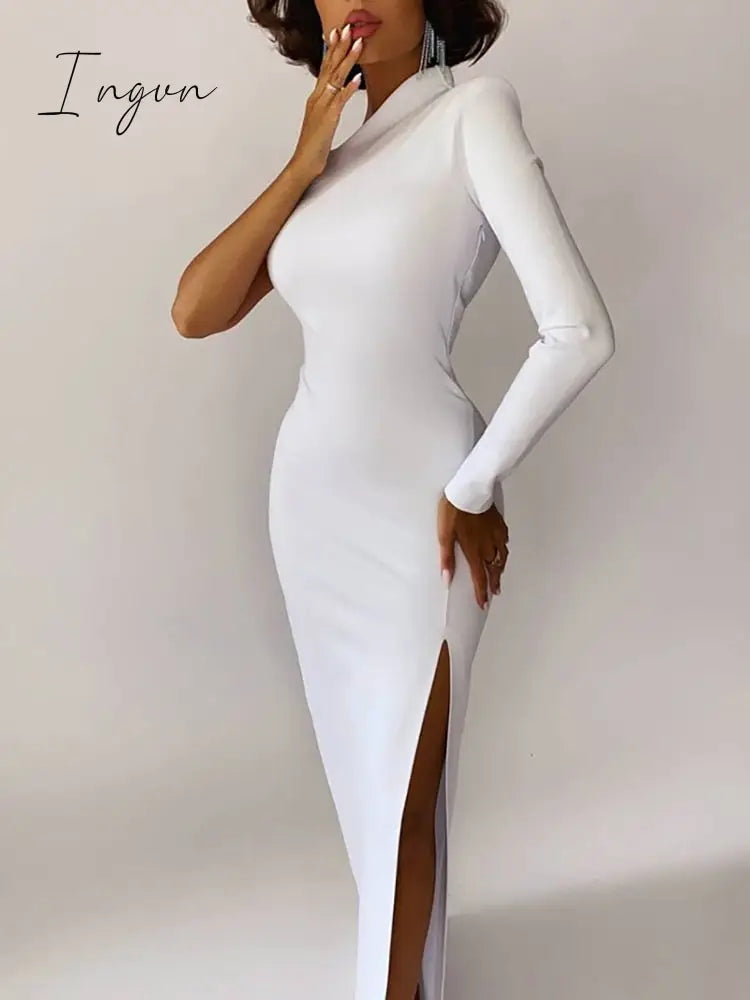 Ingvn - Elegant Dresses for Women Summer One Shoulder Maxi Dress Bodycon Sexy Black Long Fomal Wedding Evening Party Dress Fashion