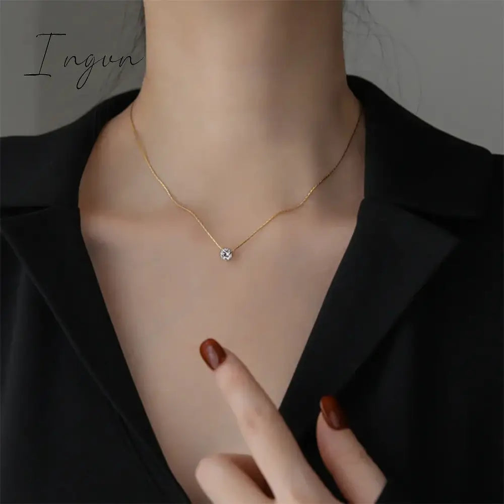 New Trendy Simple Bling Zircon Pendant Necklace for Women Exquisite Stainless Steel Chain Sweet Elegant Party Jewelry Gifts