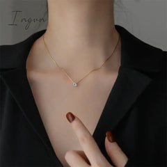 New Trendy Simple Bling Zircon Pendant Necklace for Women Exquisite Stainless Steel Chain Sweet Elegant Party Jewelry Gifts
