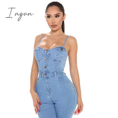 Ingvn - Sexy skinny open back suspender Jumpsuit jeans women's high waisted small leg pants show thin, versatile jeans pants