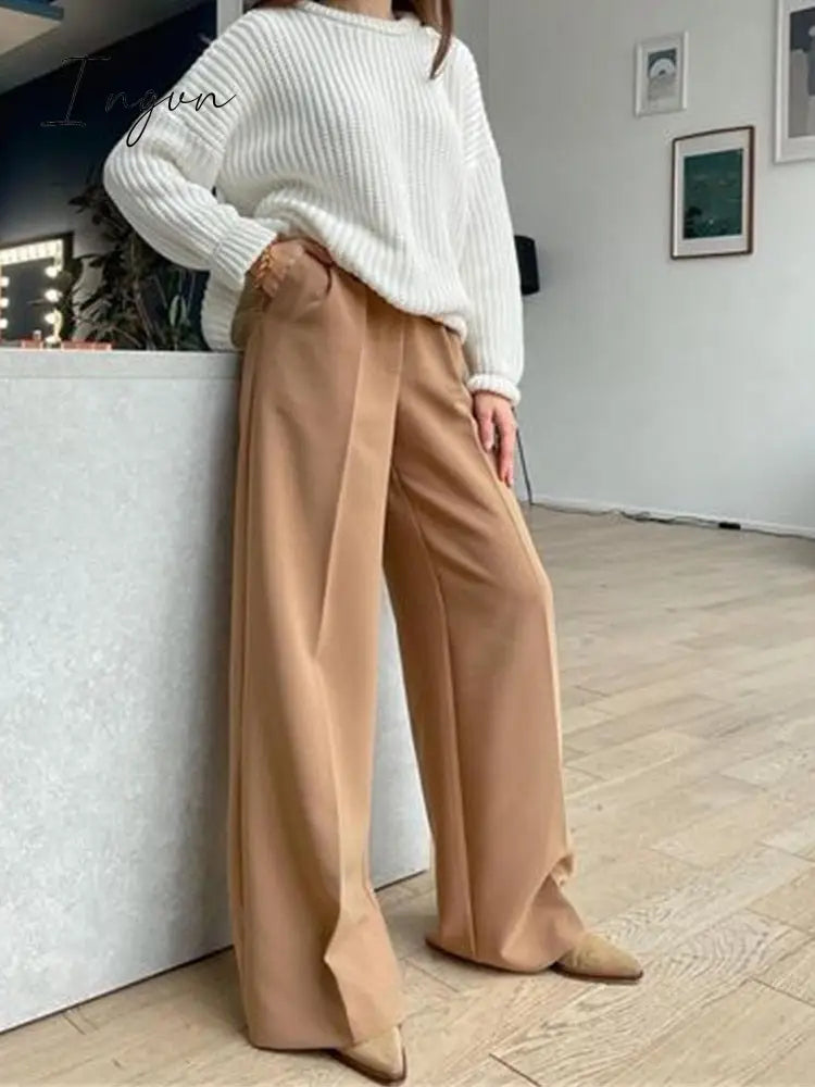 Ingvn - Outfits Trends New Spring Summer Women's Casual Straight Classic Green Black Rose Red High Waist Pants Korean Wide Leg Trousers for Women
