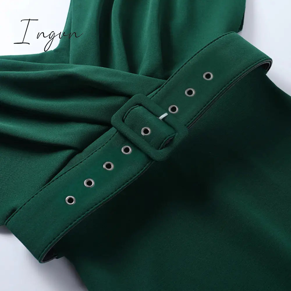 Ingvn - Women Sexy Elegant Off The Shoulder Dresses Autumn Summer Vintage Streetwear Club Party Female V-Neck Dress With A Belt