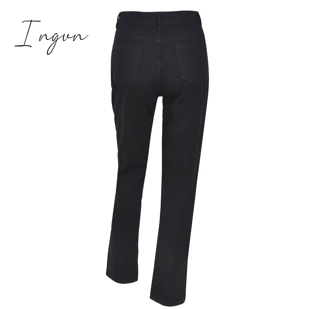 Ingvn - Womens Fashion Skull Patterned Low Rise Jeans Streetwear Women Clothing Black Denim Trousers Cyber Y2k Aesthetic Goth Pants C82-DI53