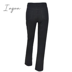 Ingvn - Womens Fashion Skull Patterned Low Rise Jeans Streetwear Women Clothing Black Denim Trousers Cyber Y2k Aesthetic Goth Pants C82-DI53