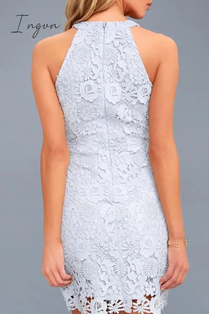 Ingvn - Sexy Solid Jacquard Lace Halter Wrapped Skirt Dresses