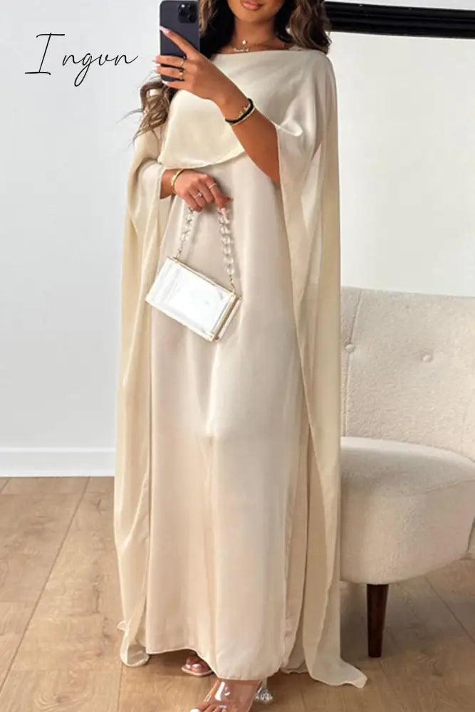 Ingvn - Elegant Solid Patchwork Zipper O Neck Long Dress Dresses
