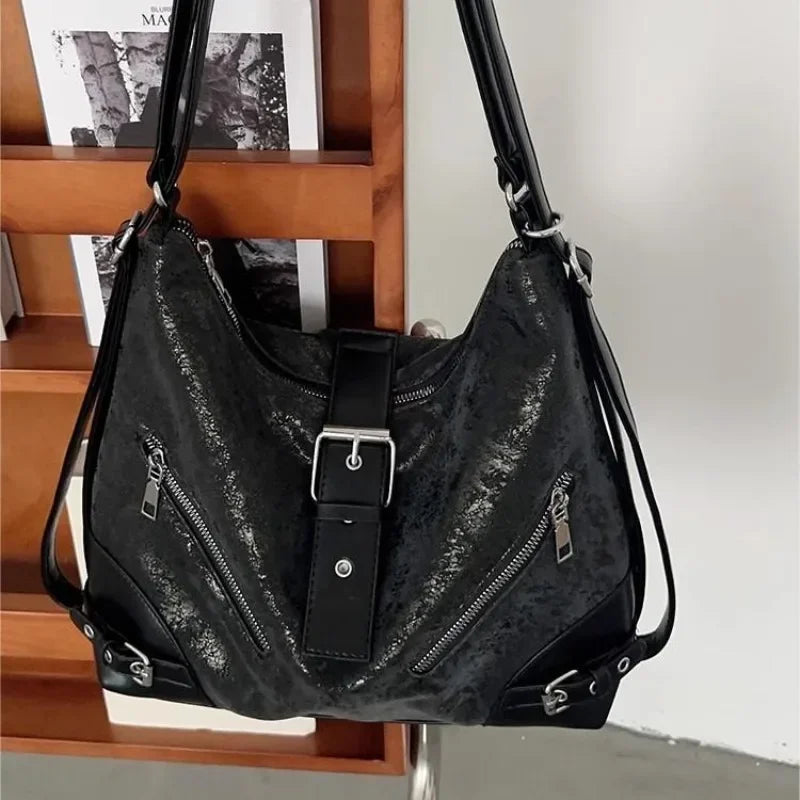 Ingvn  Y2k Vintage Shoulder Bag for Women Fashion Large Capacity Aesthetic Backpacks Casual Silver Commuter Female Motorcycle Bag