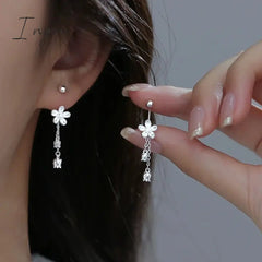Korean Trendy Simple Flower Bell Orchid Tassel Copper Earrings for Women Sweet Elegant Party Jewelry Girlfriend Gifts