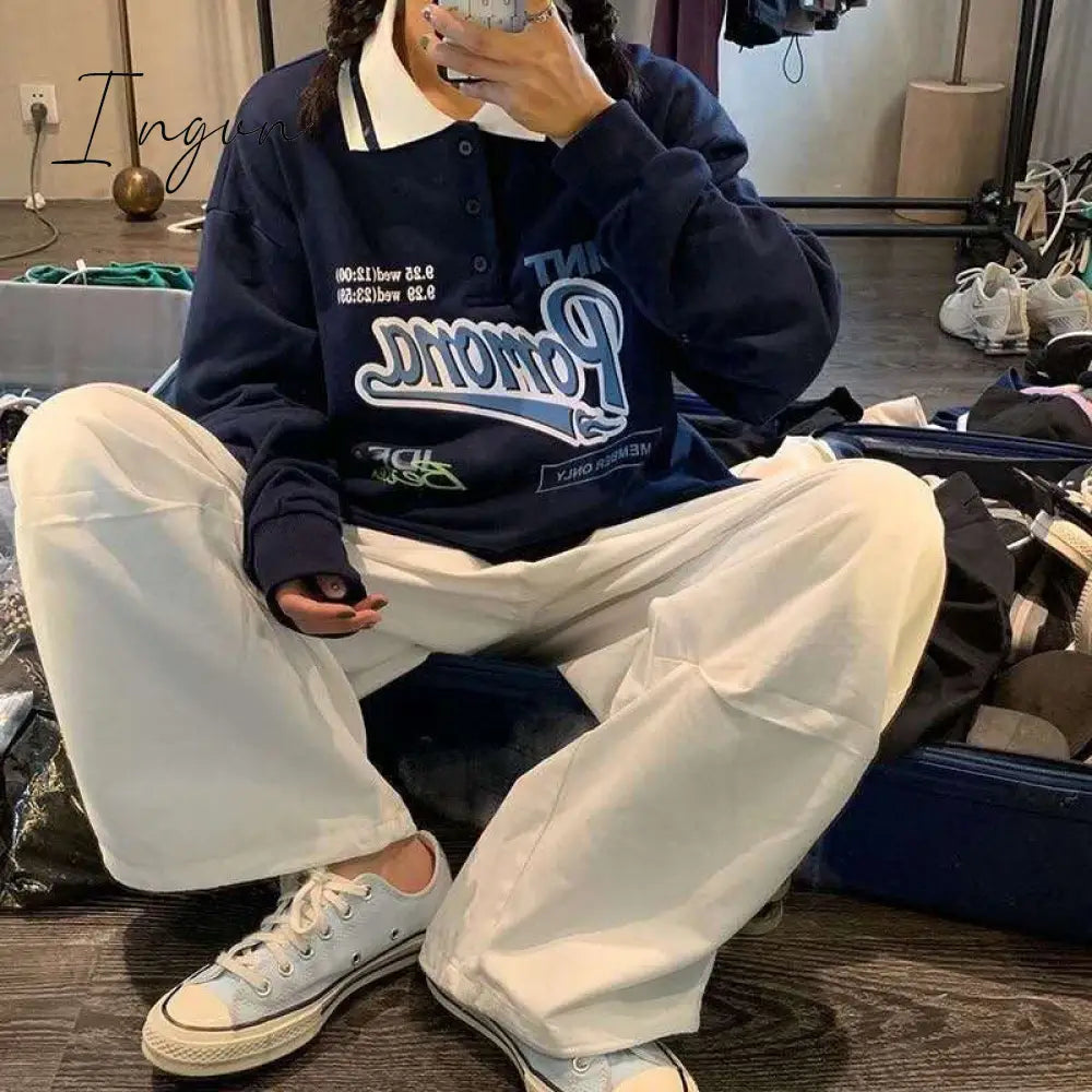 Ingvn - Vintage Oversized Letter Print Sweatshirt