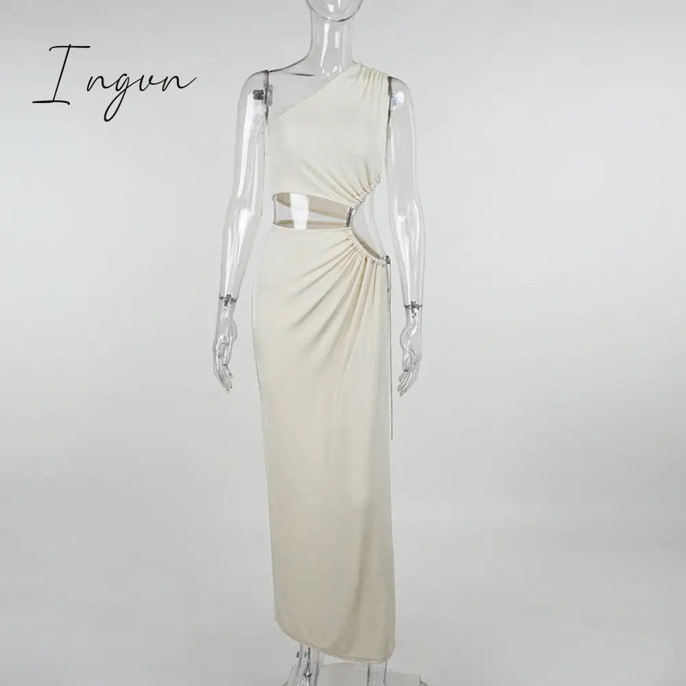 Ingvn - Sexy Asymmetric CutOut One Shoulder High Split Long Maxi Dresses for Women Fashion Party Vacation Outfits