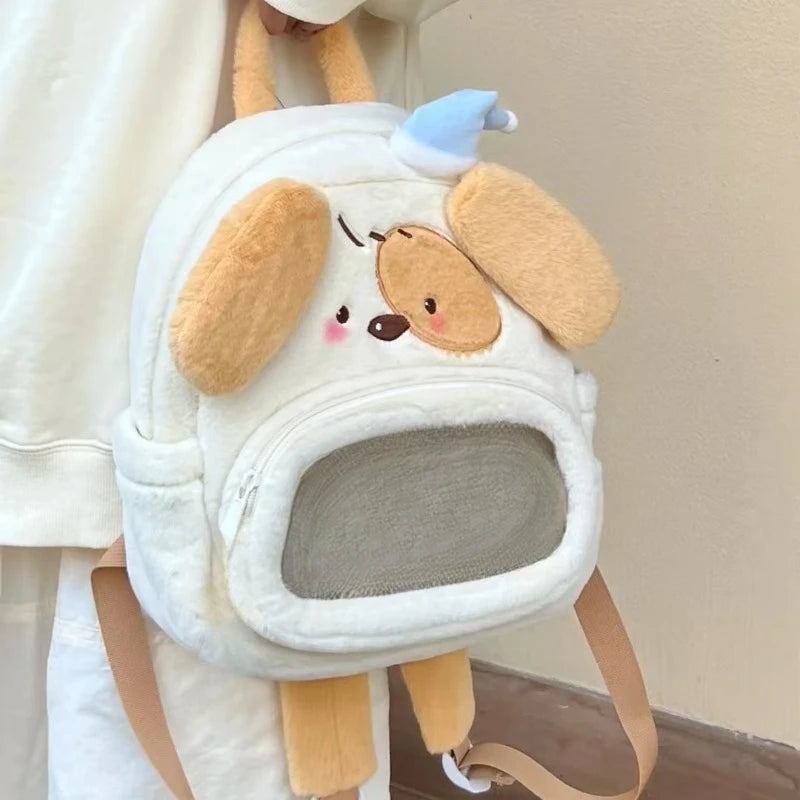 Ingvn  Cute Dog Womens Backpack Plush Cartoon Fashion Small Backpack Fluffy Lolita Jk Transparent Harajuku Kawaii Female Ita Bag