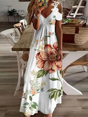 Ingvn - Women's Long Dress Maxi Dress Casual Dress A Line Dress Floral Dress Floral Print Ombre Fashion Casual Outdoor Daily Holiday Cut Out Print Short Sleeve V Neck Dress Regular Fit Light Yellow Black