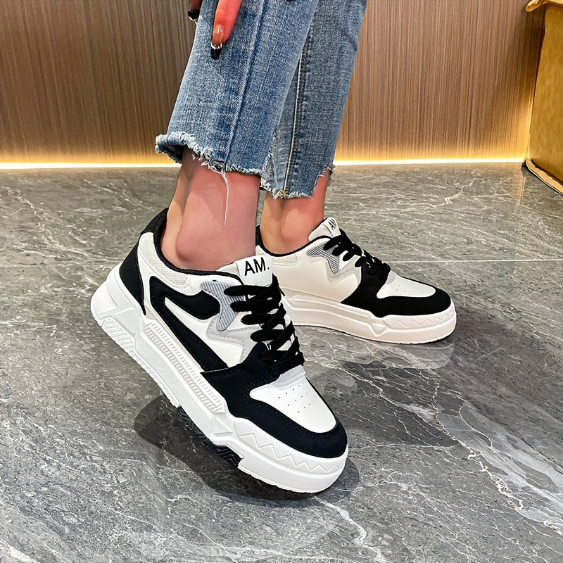 Women's Platform Sneakers, Casual Lace Up Outdoor Shoes, Comfortable Low Top Skate Shoes plus size