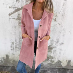 Autumn and winter single-breasted solid color lapel pocket double-sided cashmere mid-length coat for women
