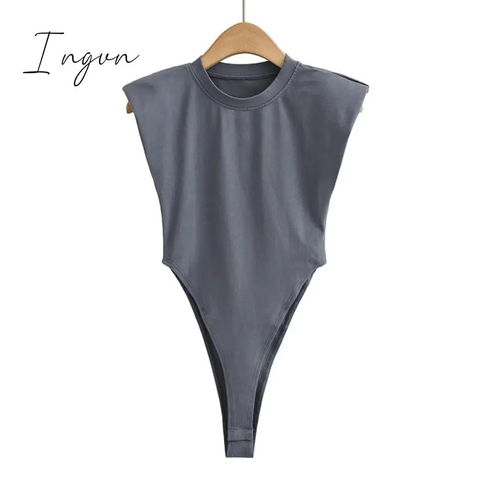 Ingvn - Sexy tops women Summer one-pieces bodycon bodysuit padded shoulder bodysuit black sleeveless body suits for women white