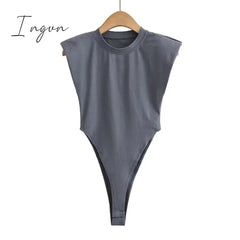 Ingvn - Sexy tops women Summer one-pieces bodycon bodysuit padded shoulder bodysuit black sleeveless body suits for women white