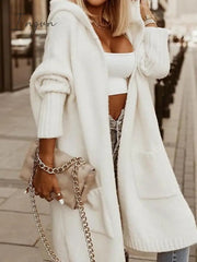 Ingvn - Women's Cardigan Knitted Letter Personalized Stylish Casual Long Sleeve Regular Fit Sweater Cardigans Hooded Fall Winter Gray Camel White
